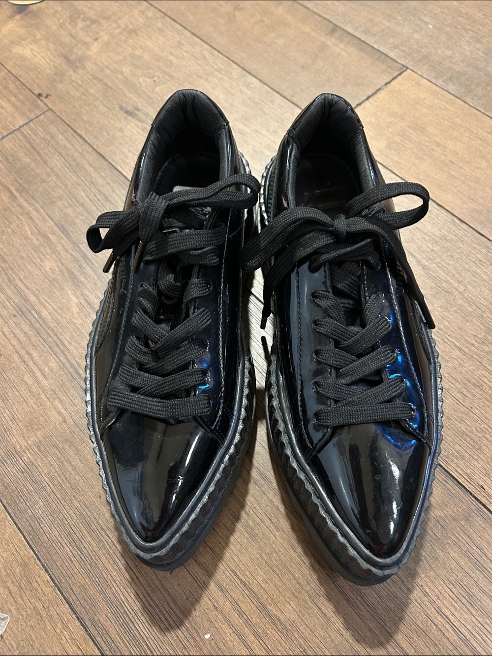 Puma Fenty Rihanna Women’s Black Patent pointy Creeper Platform Lace-Up Sneakers